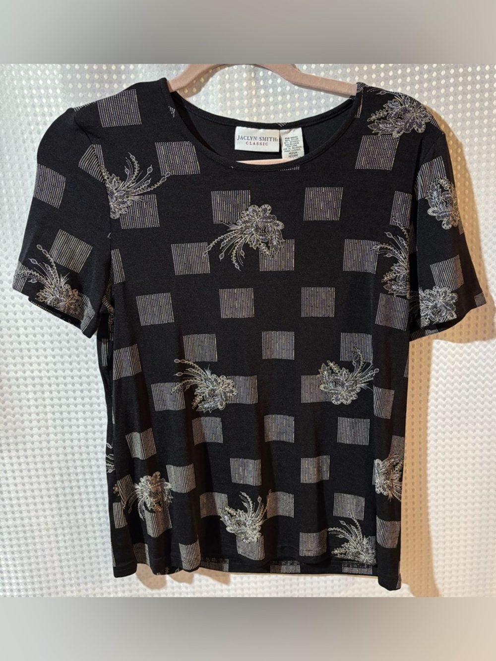 Jaclyn Smith M Black Floral & Square Short Sleeve Top
